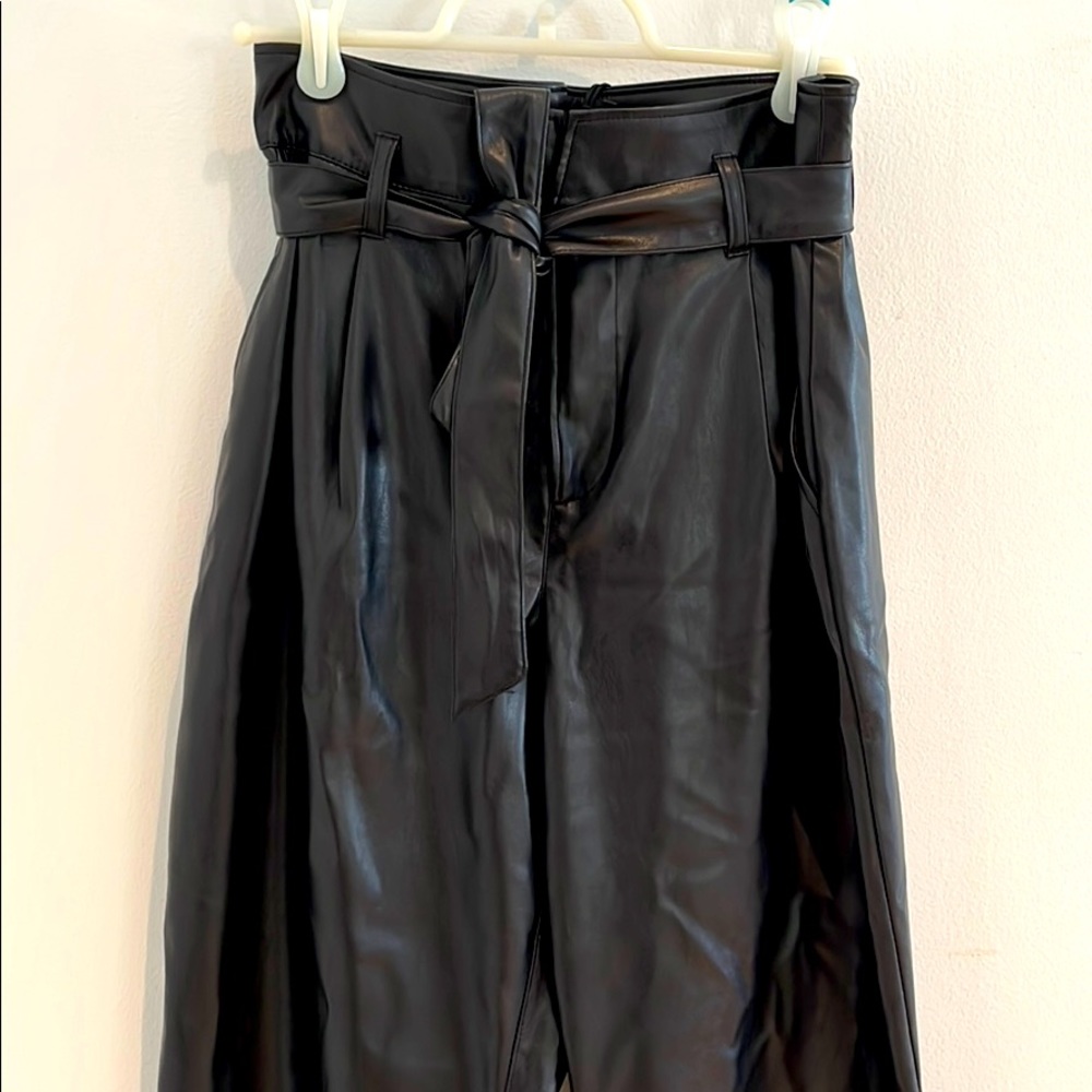 PAIGE paperbag wide leg faux leather pants